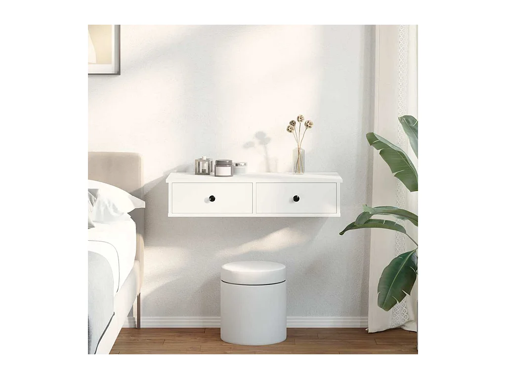 Mensola da parete con cassetti bianca 80x31x17 cm in legno ingegnerizzato