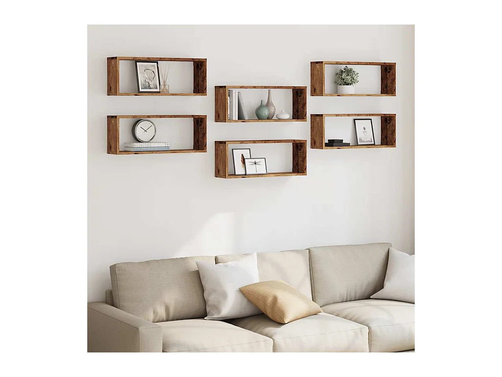 Étagères murales cube 6 pcs vieux bois 60x15x23 cm
