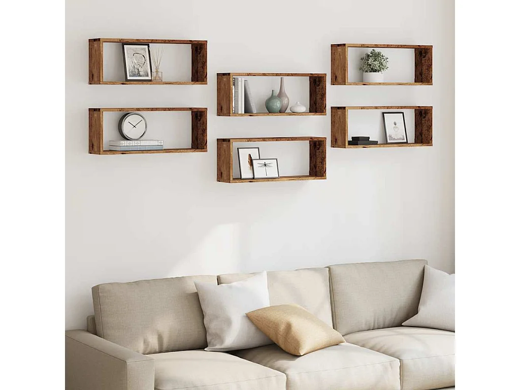 Étagères murales cube 6 pcs vieux bois 60x15x23 cm