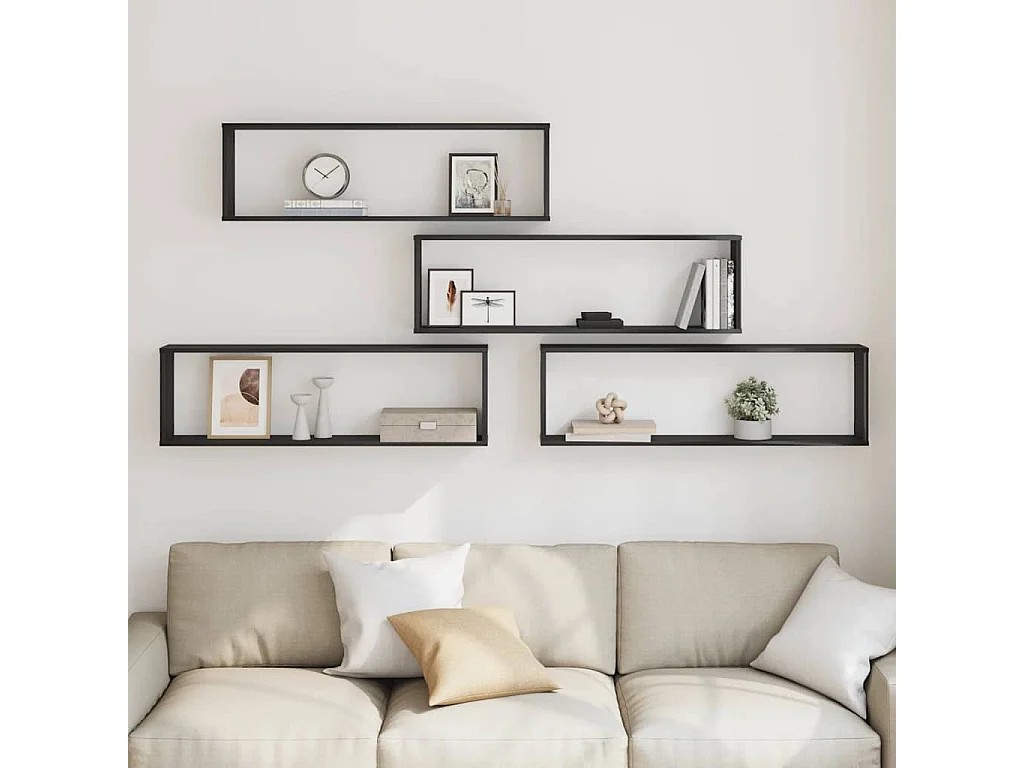 Étagères murales cube 4 pcs chêne noir 100x15x30 cm bois