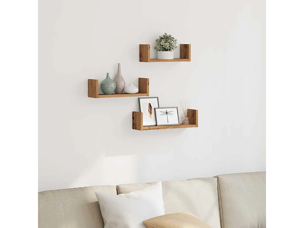 Estantes de pared de 3 piezas, roble hecho a mano, madera de ingeniería