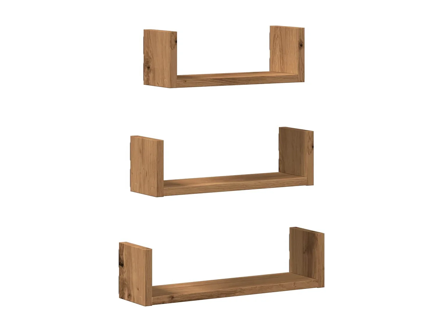Estantes de pared de 3 piezas, roble hecho a mano, madera de ingeniería