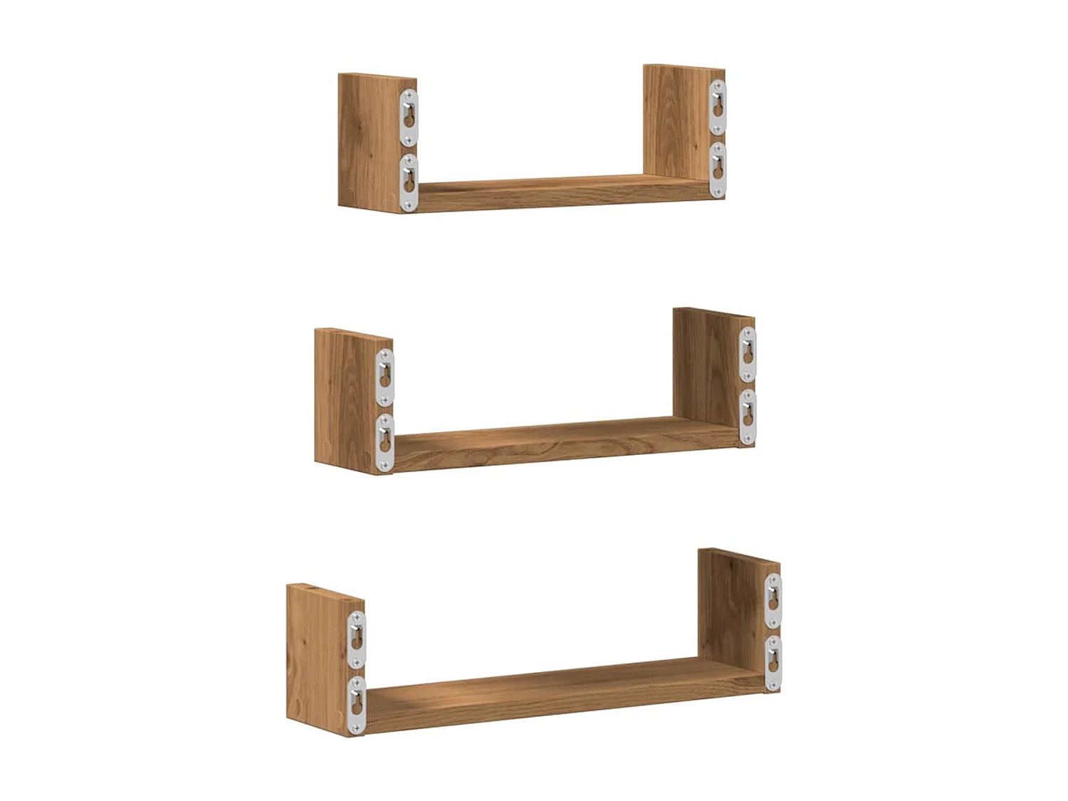 Estantes de pared de 3 piezas, roble hecho a mano, madera de ingeniería