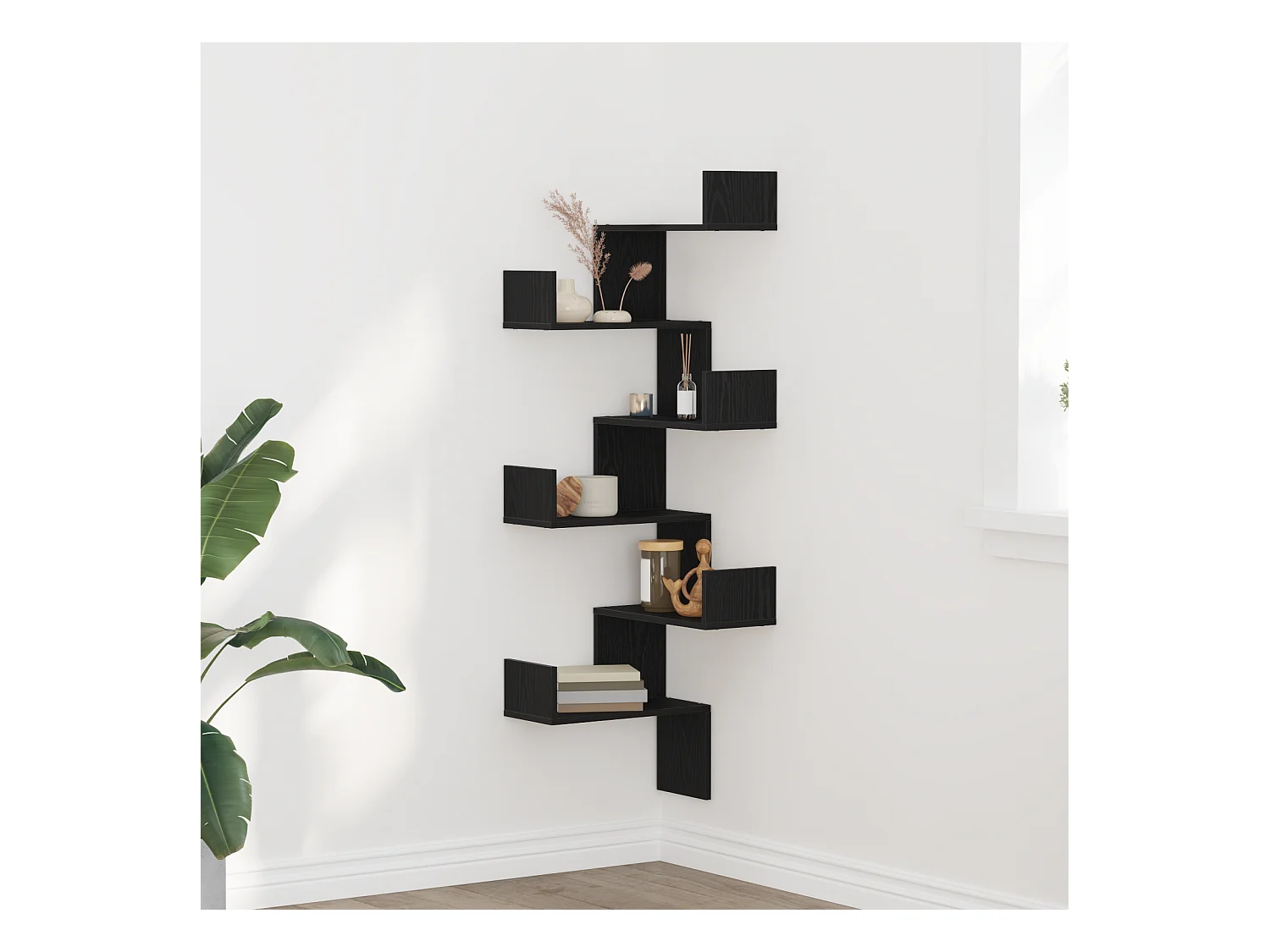 Mensola angolare in legno nero 45x45x147 cm in legno ingegnerizzato