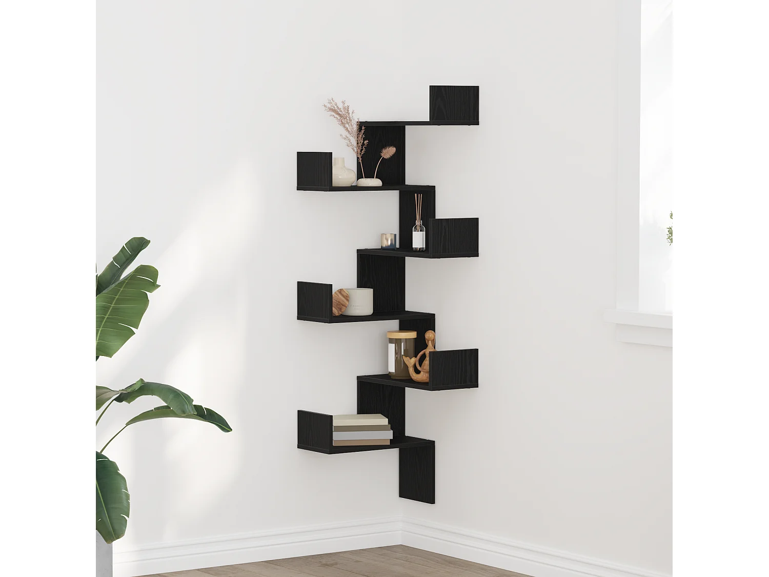 Étagère d'angle Bois noir 45x45x147 cm en bois d'ingénierie