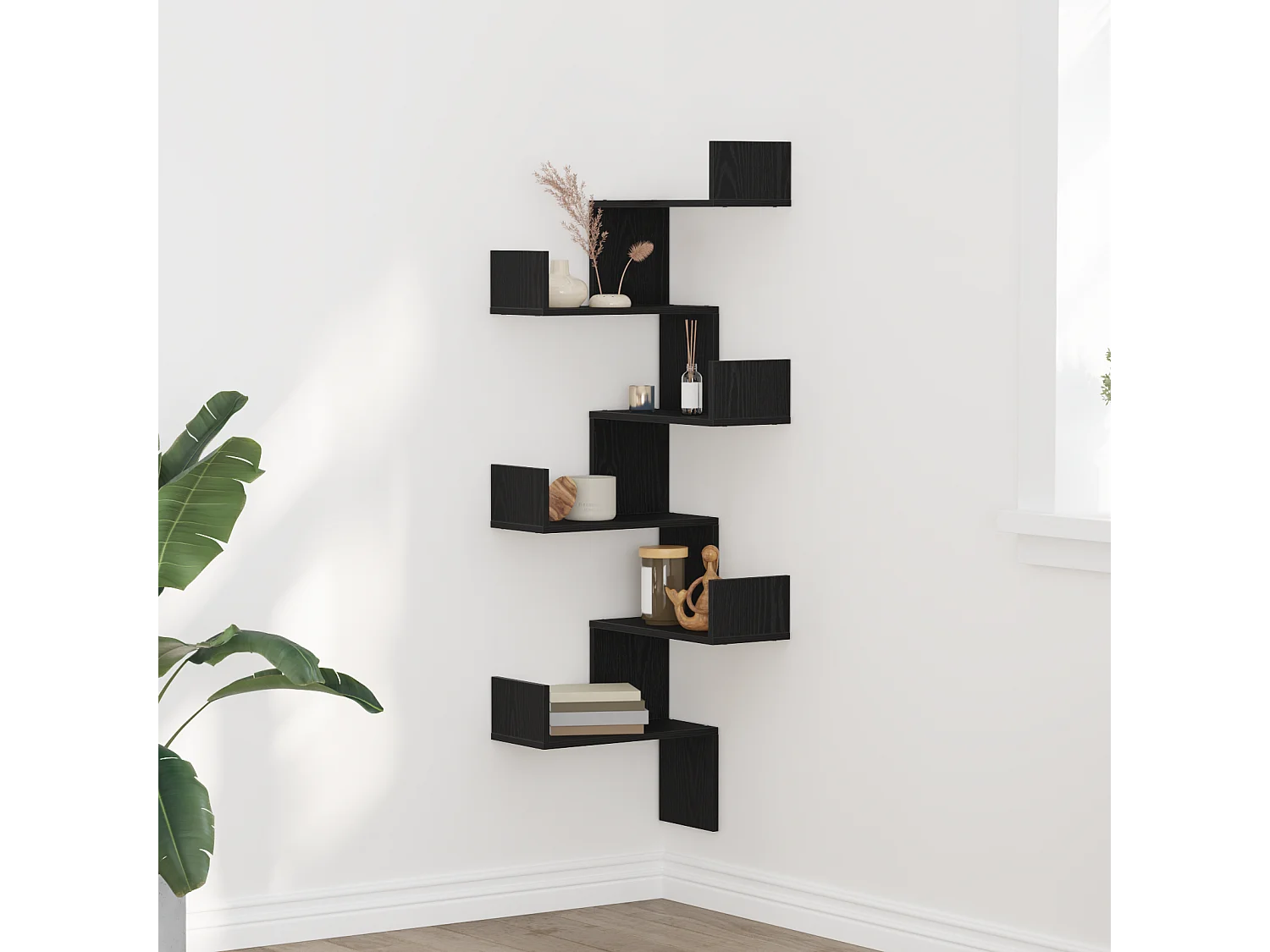 Étagère d'angle Bois noir 45x45x147 cm en bois d'ingénierie