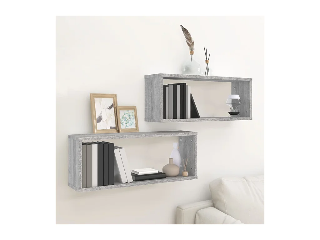 Étagères murales cube 2 pcs Sonoma gris 60x15x23 cm Bois