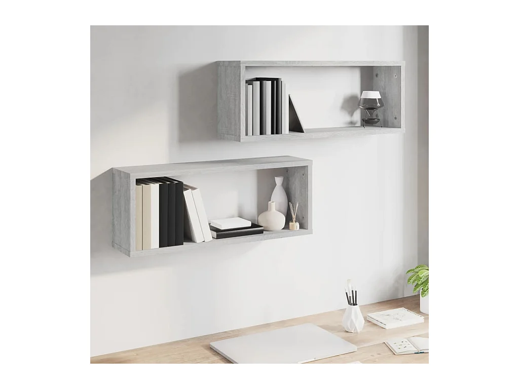 Étagères murales cube 2 pcs Sonoma gris 60x15x23 cm Bois