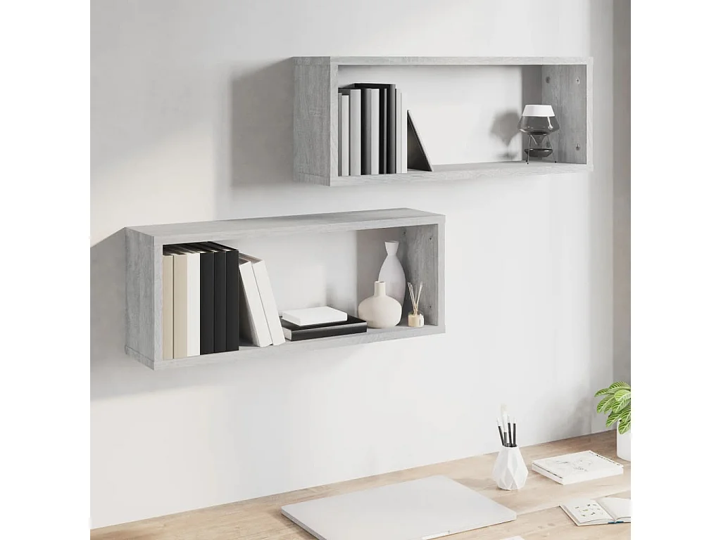 Étagères murales cube 2 pcs Sonoma gris 60x15x23 cm Bois