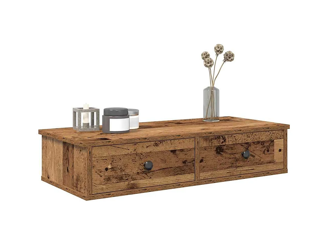 Étagère murale avec tiroirs vieux bois bois d'ingénierie