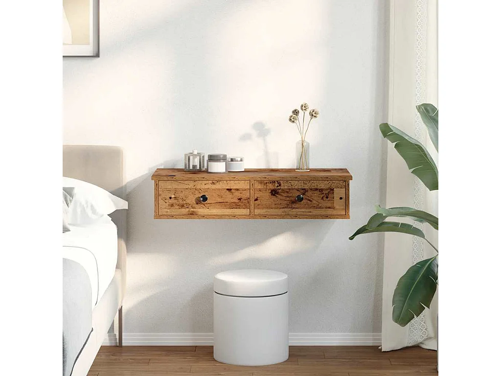 Étagère murale avec tiroirs vieux bois bois d'ingénierie