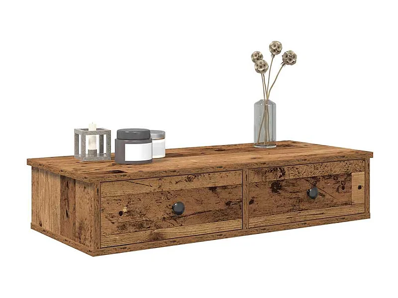 Étagère murale avec tiroirs vieux bois bois d'ingénierie