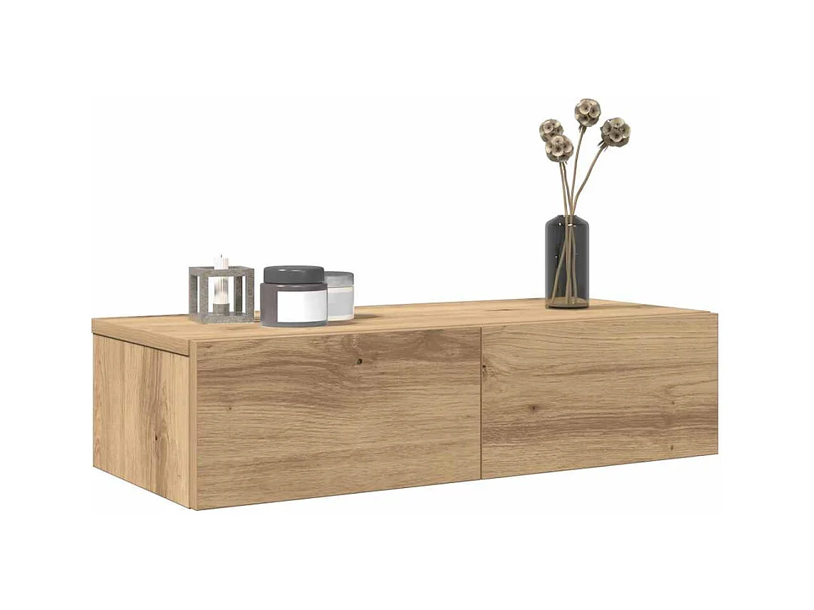 Wandplank met lades handgemaakt eikenhout