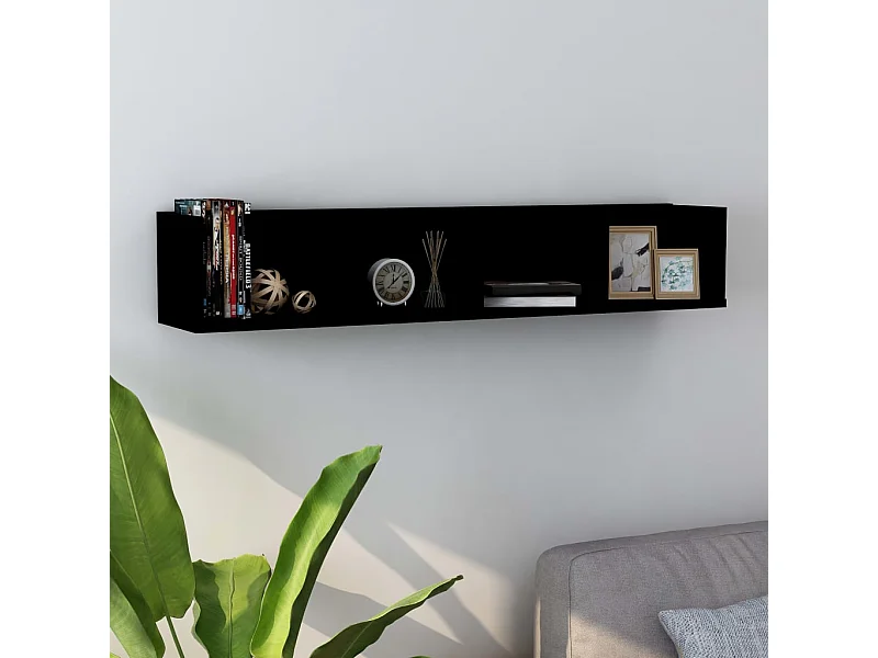 Mensola da parete per CD nera 100x18x18 cm in legno ingegnerizzato