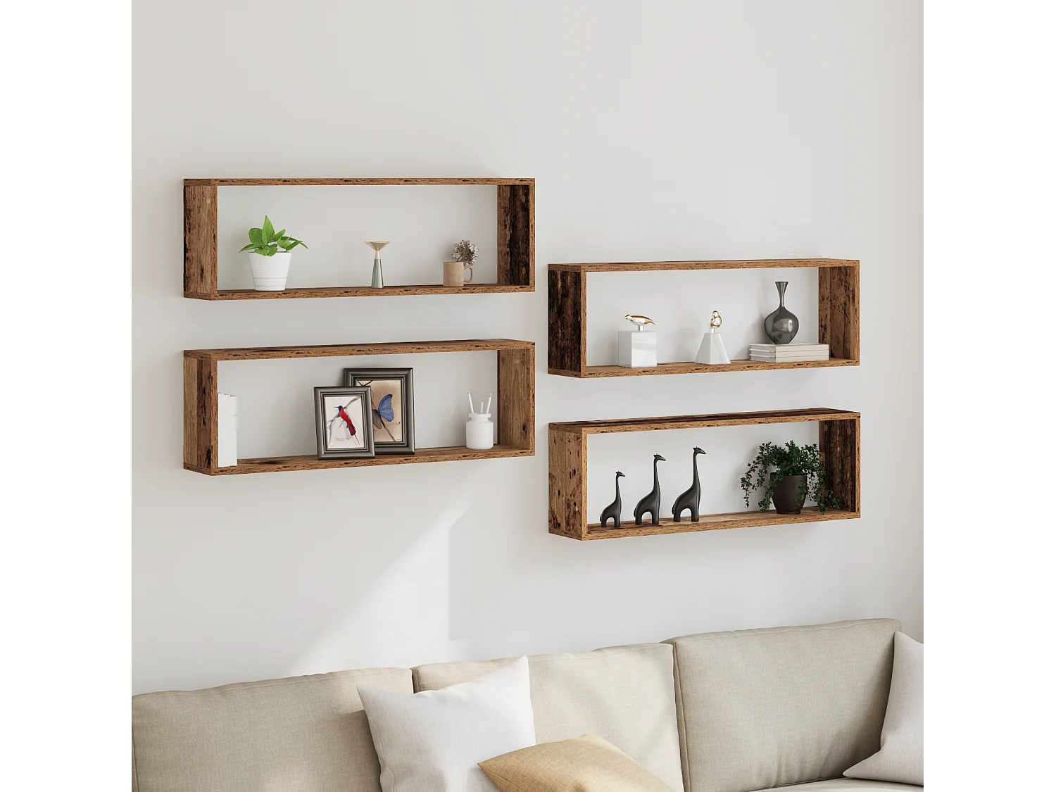 Étagères murales 4 pcs en bois ancien 80x15x26 cm en bois d'ingénierie