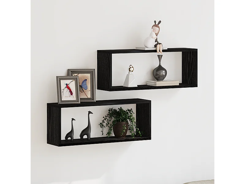 2-delige wandplanken Zwarte eik 60x15x23 cm van bewerkt hout