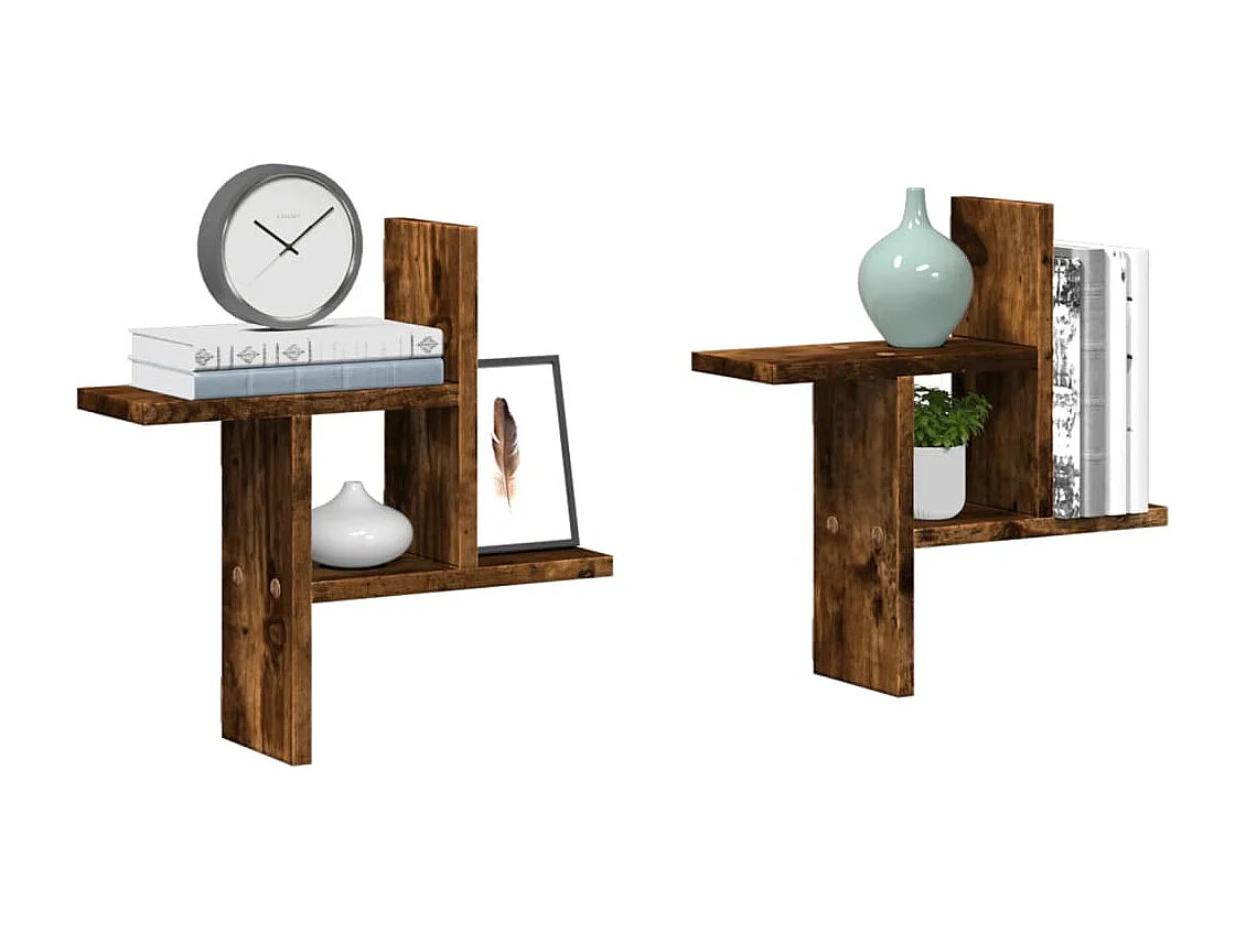 Wandplanken 2 stuks gerookt eiken 38x12x38 cm bewerkt hout