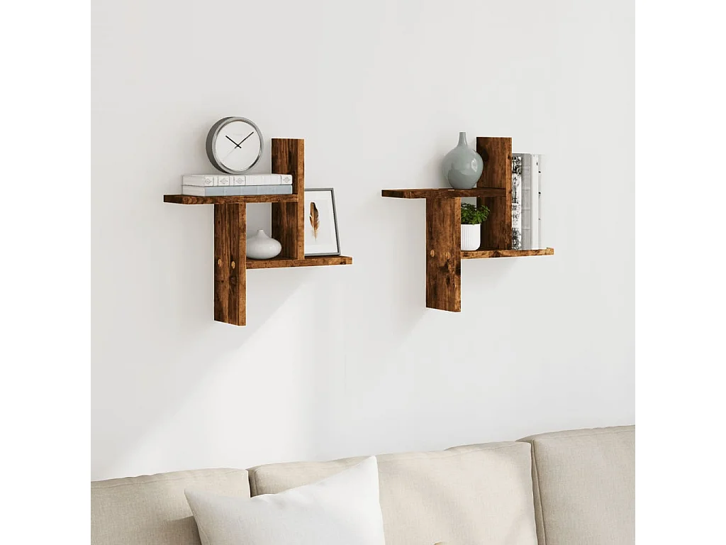 Estantes de pared 2 piezas roble ahumado 38x12x38 cm madera de ingeniería