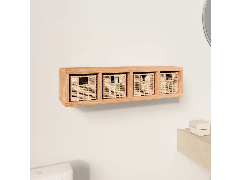 Estante de pared con cestas 62x18x16 cm Madera maciza de nogal