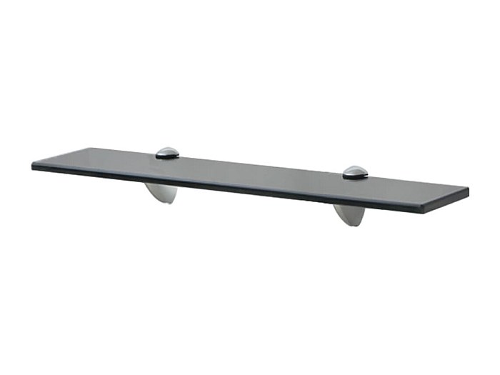 Estante De Pared De Cristal Templado - 50x20 Cm, Grosor 8 Mm, Color Negro, Soporte Zinc