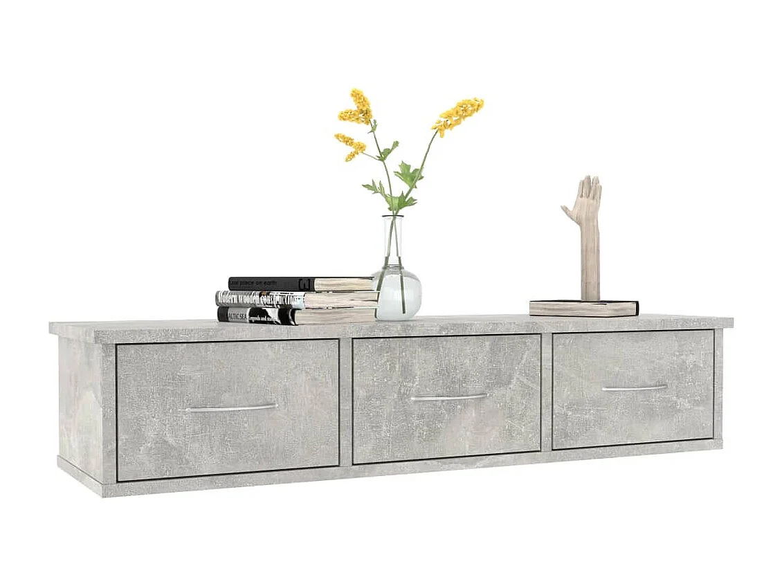 Wandplank met lades Betongrijs bewerkt hout