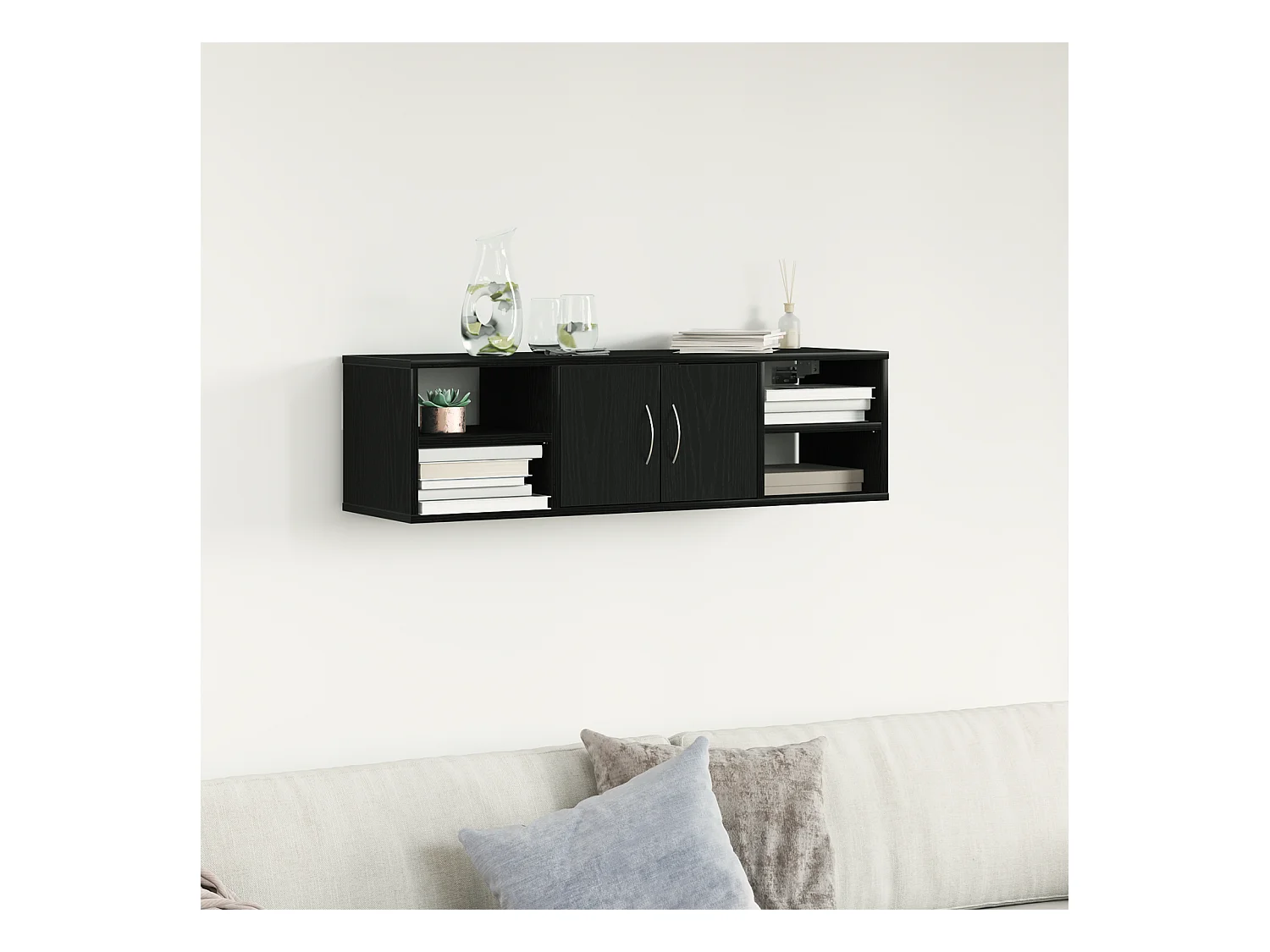 Zwarte eiken wandplank 140x41x75 cm bewerkt hout