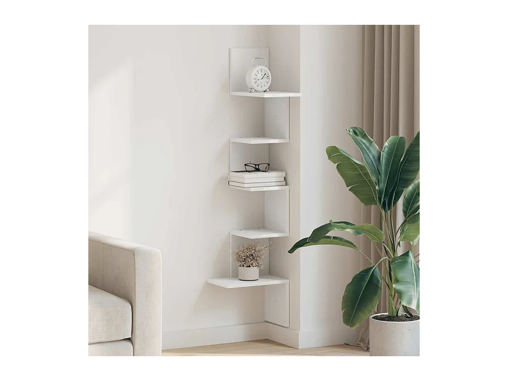Étagère d'angle murale blanc 32x32x127,5 cm bois d'ingénierie