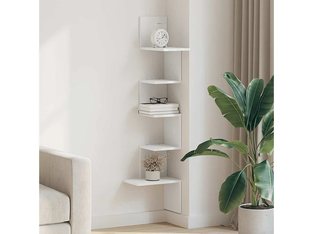 Étagère d'angle murale blanc 32x32x127,5 cm bois d'ingénierie