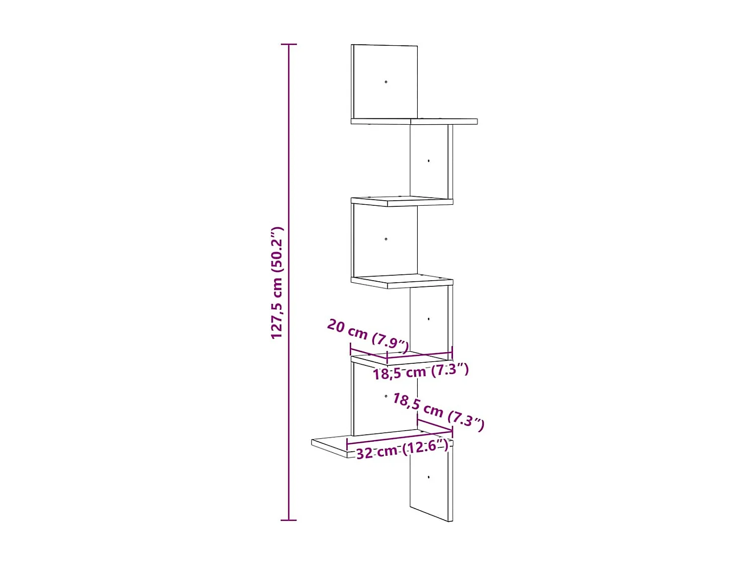 Étagère d'angle murale blanc 32x32x127,5 cm bois d'ingénierie