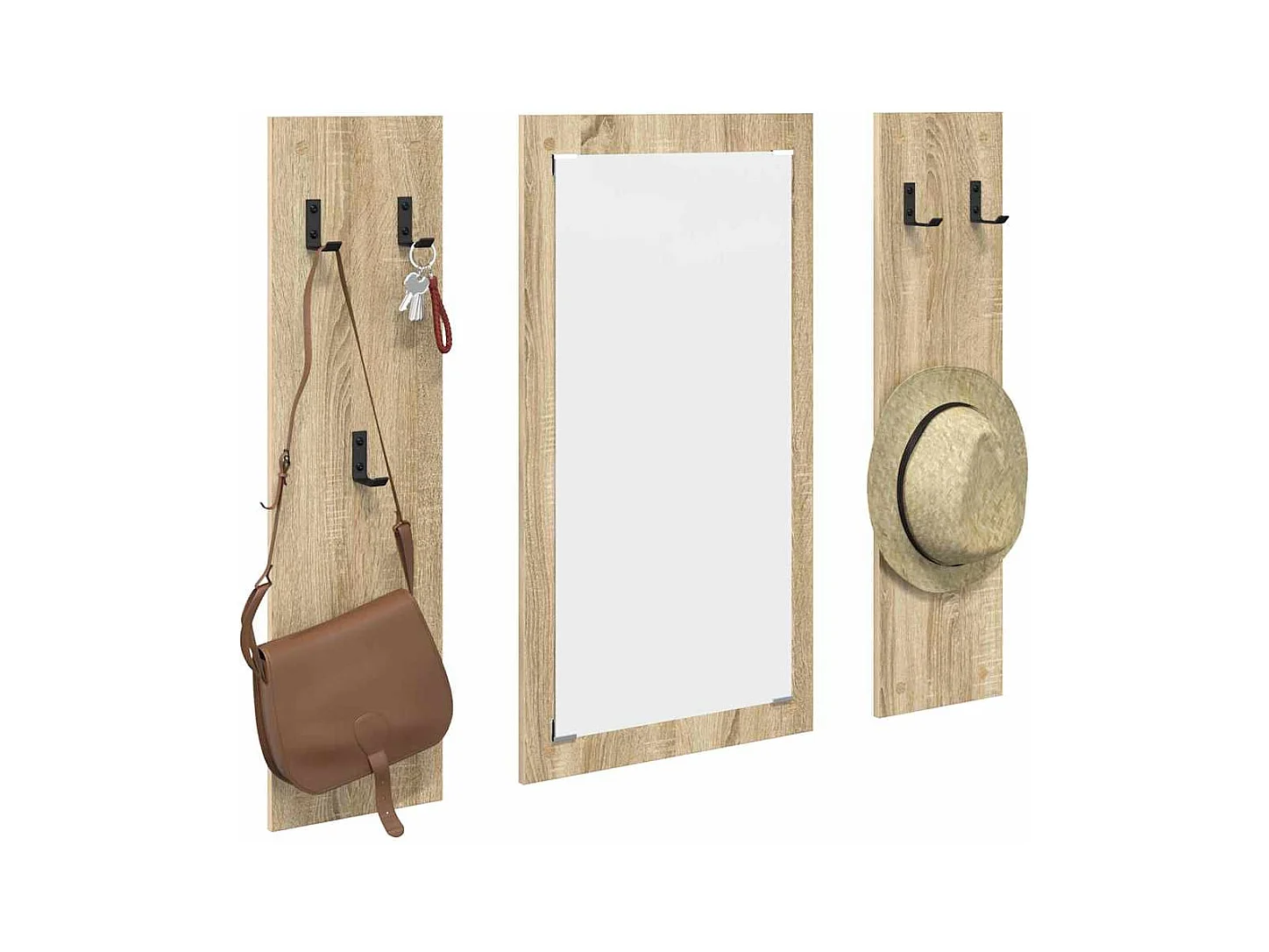 Appendiabiti da parete con contenitore e specchio in rovere Sonoma 96 x 1,5 x 90 cm