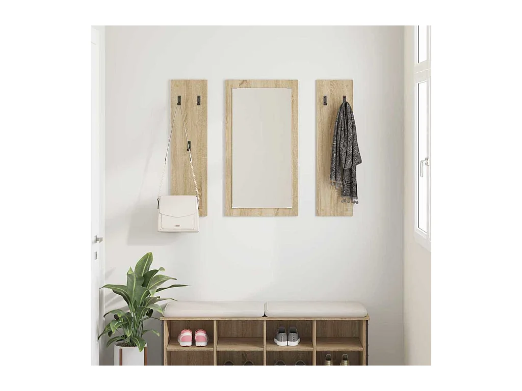 Appendiabiti da parete con contenitore e specchio in rovere Sonoma 96 x 1,5 x 90 cm