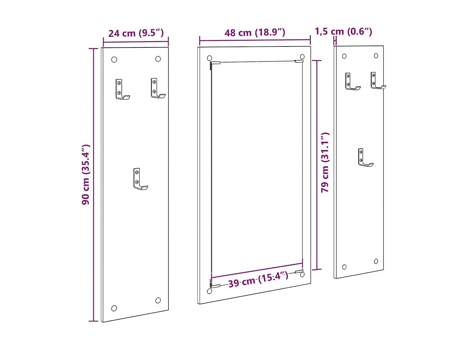 Appendiabiti da parete con contenitore e specchio in rovere Sonoma 96 x 1,5 x 90 cm