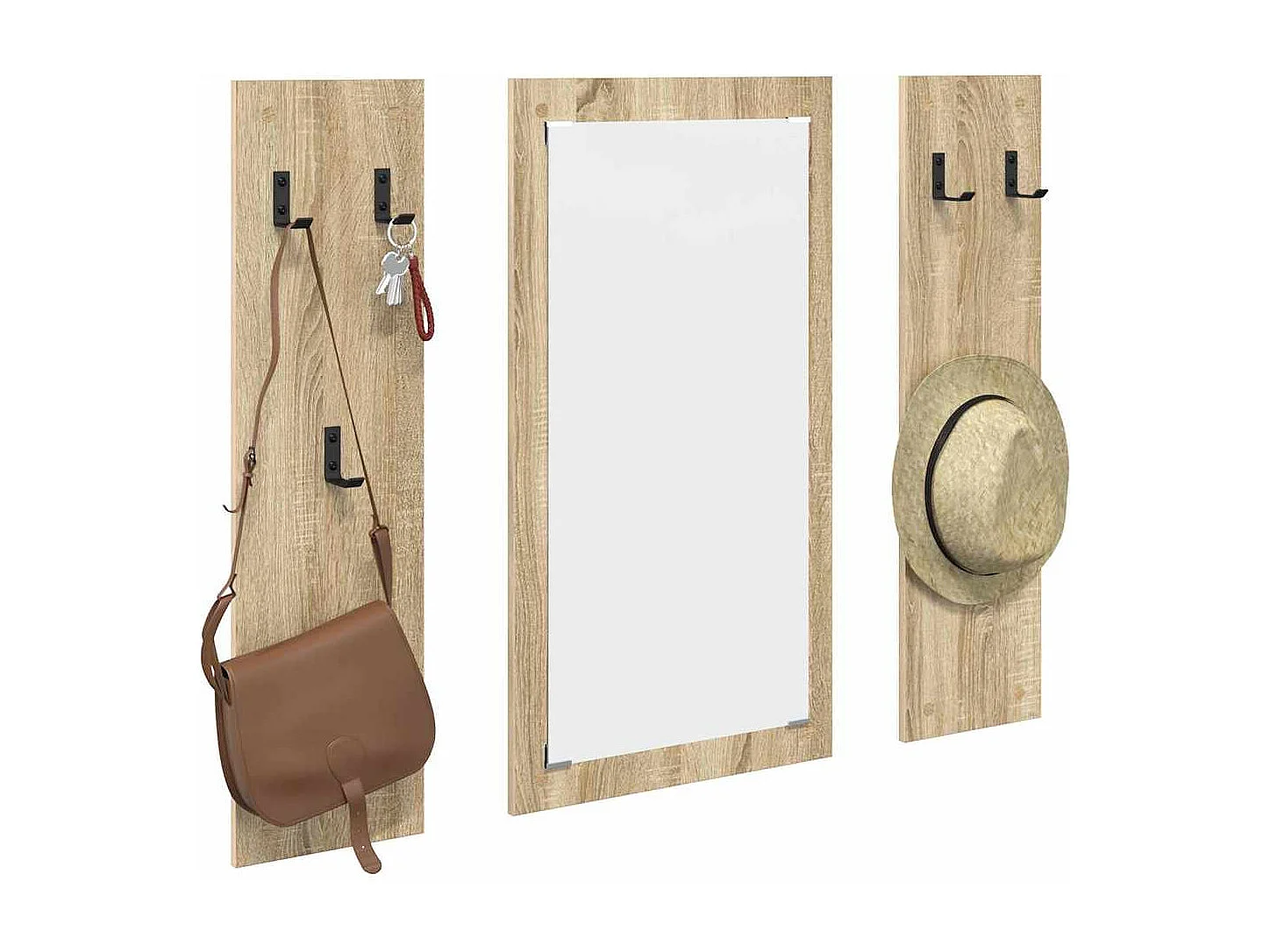 Porte-manteau mural avec stockage avec miroir Chêne sonoma 96 x 1,5 x 90 cm