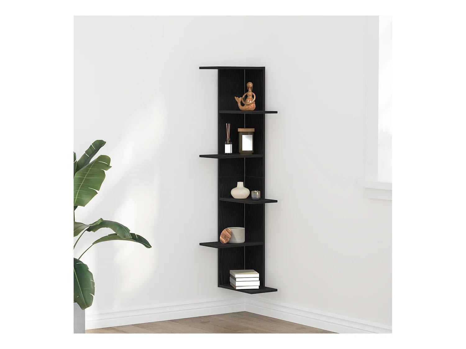 Mensola angolare in rovere nero 36,5x36,5x140 cm in legno ingegnerizzato