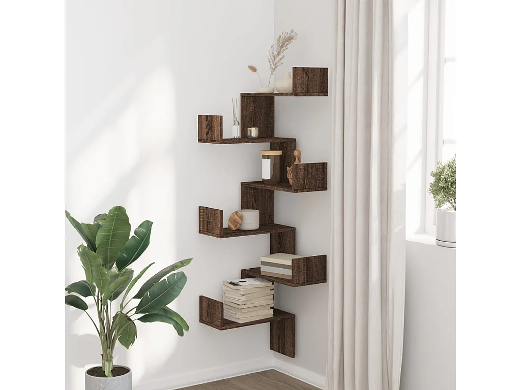 Mensola angolare a parete in rovere marrone 45x45x147cm in legno ingegnerizzato