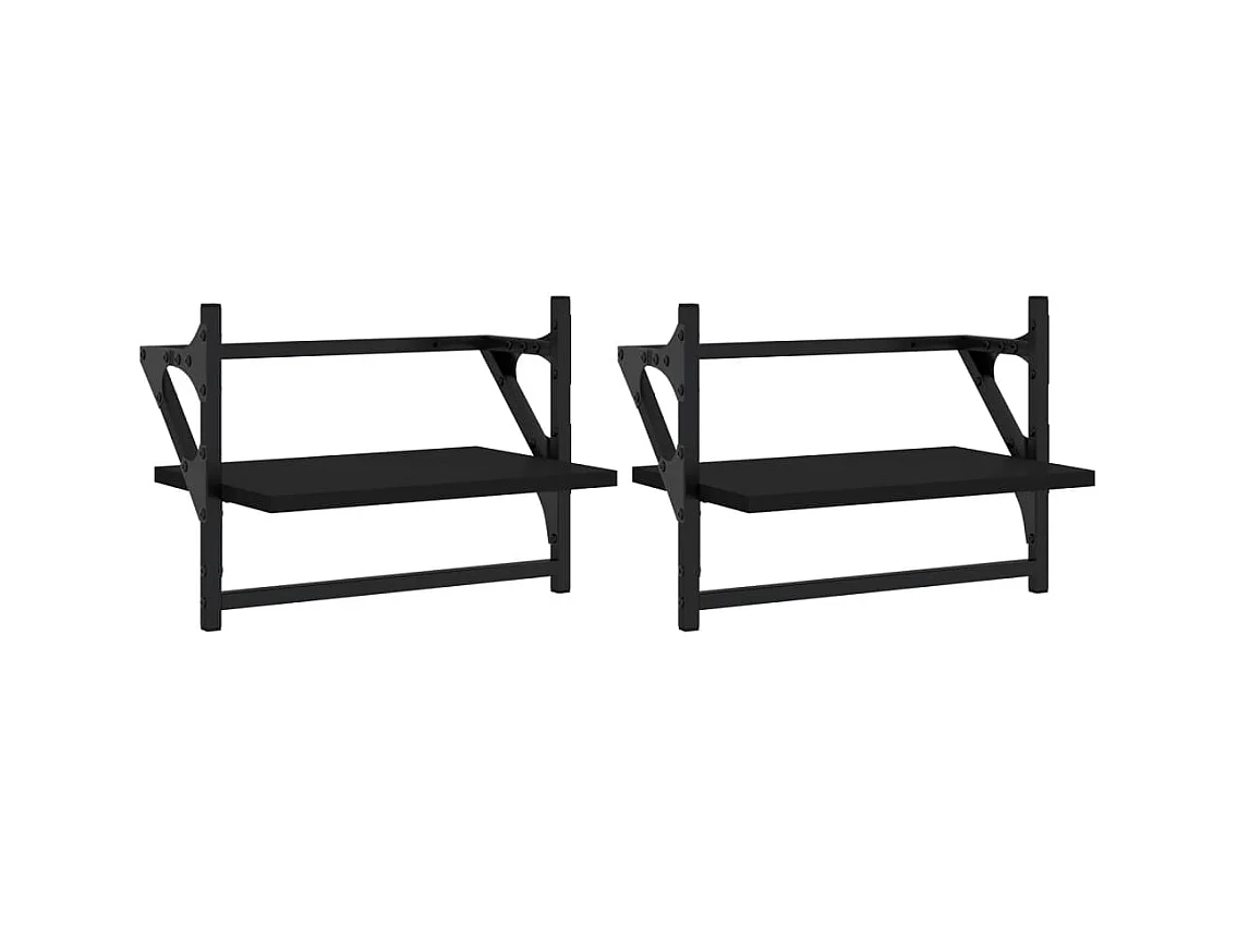 Mensole da parete con barre 2 pz nere 40x25x30 cm