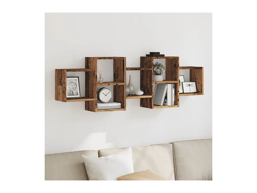 Wandplank oud hout 129x18x42 cm bewerkt hout