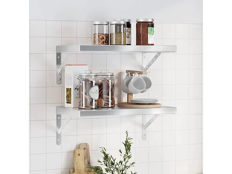 Mensole da parete 2 pz 50x30 cm acciaio inox argento