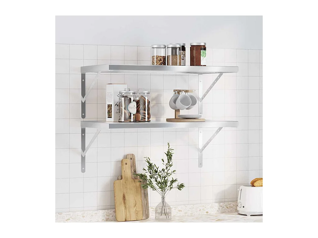 Wandregale 2 Stk. 75x40x3 cm silber Edelstahl