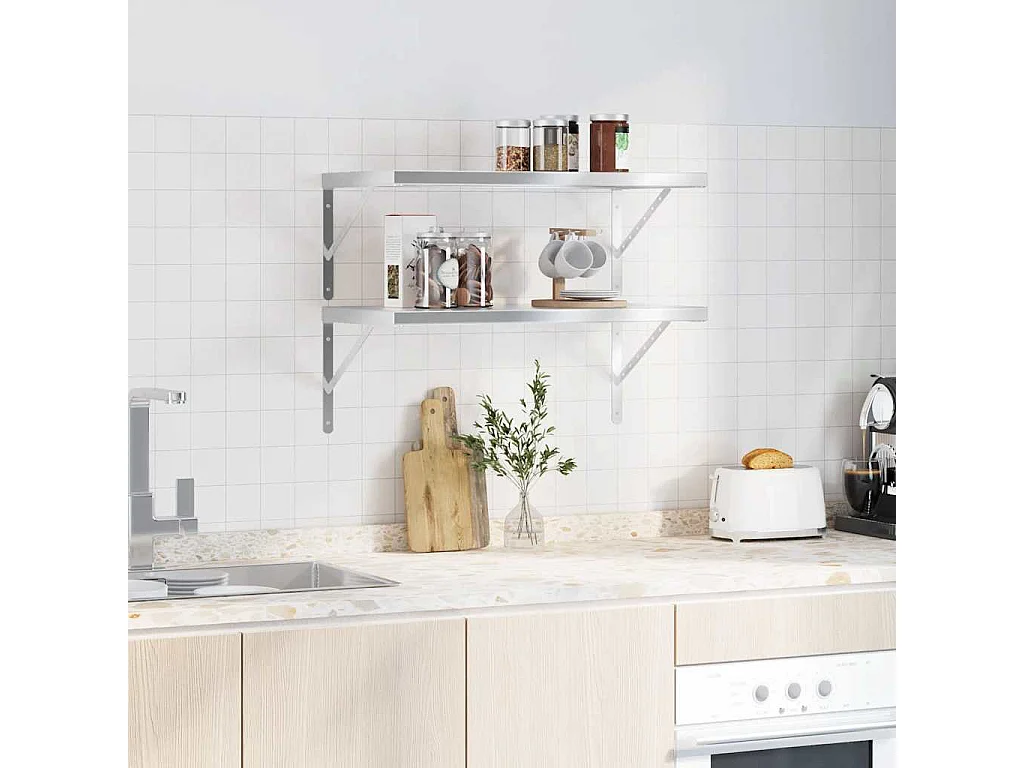 Estantes de pared 2 uds 75x40x3 cm acero inoxidable plateado