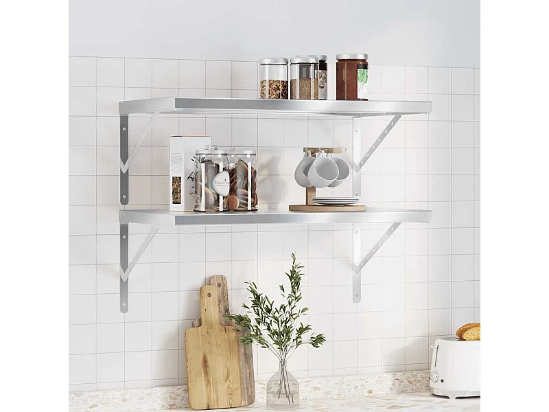 Mensole da parete 2 pz 75x40x3 cm acciaio inox argento