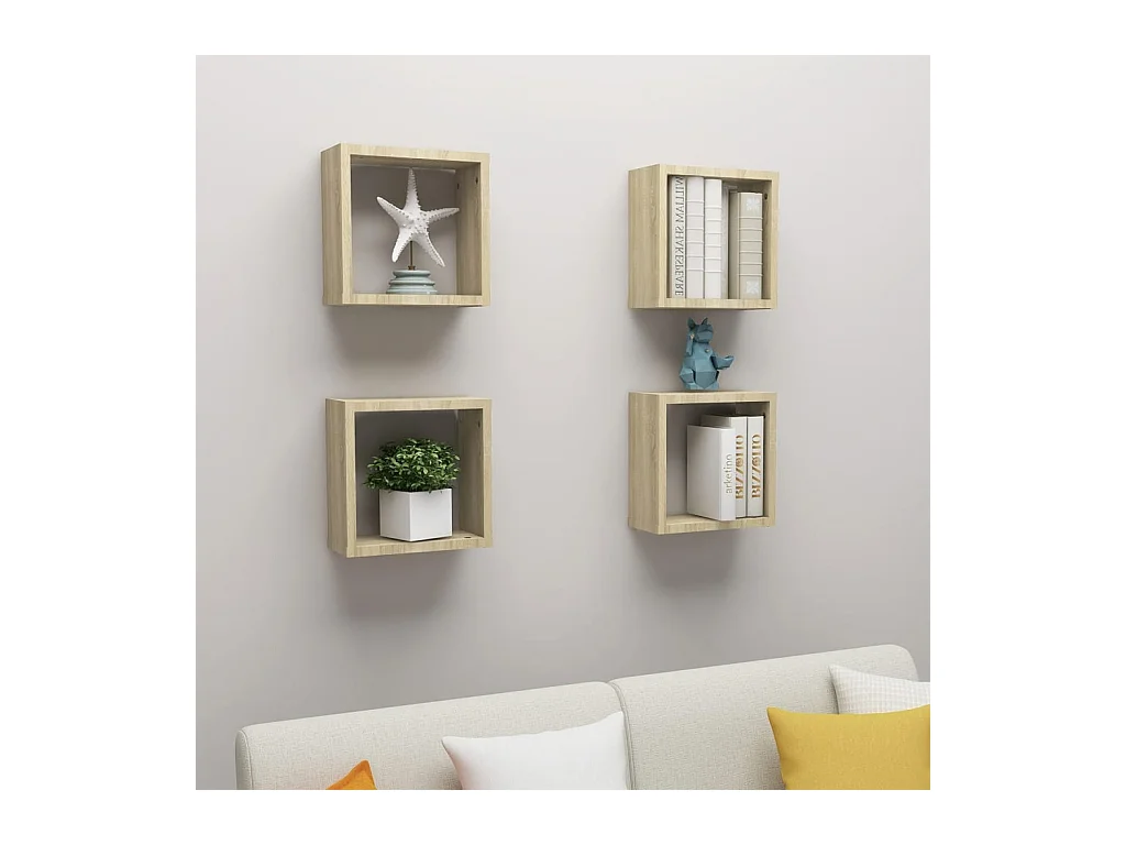 Mensole a cubo da parete 4 pezzi Rovere Sonoma 30x15x30 cm