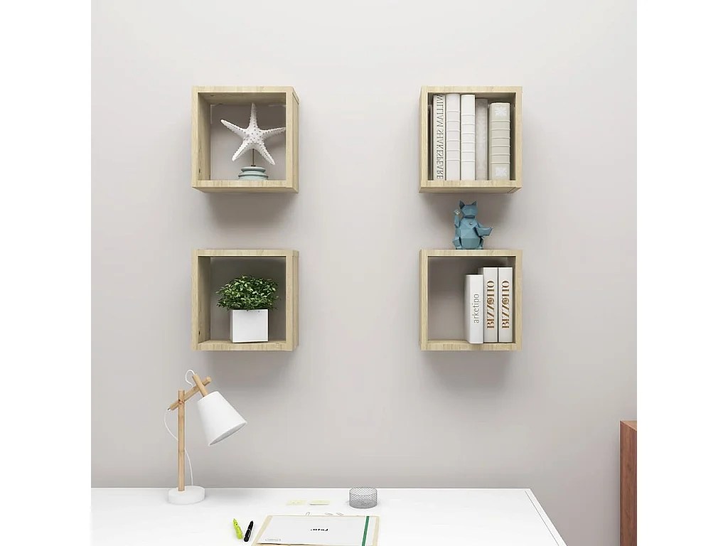 Estantes de pared cúbicos 4 piezas roble Sonoma 30x15x30 cm