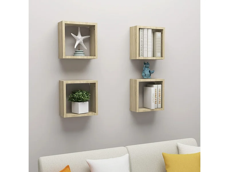 Mensole a cubo da parete 4 pezzi Rovere Sonoma 30x15x30 cm