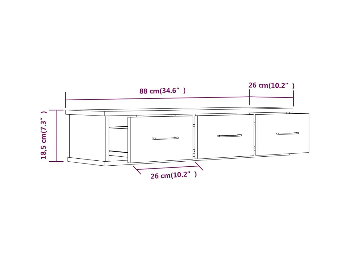 Mobiletto da parete Rovere affumicato 88x26x18,5 cm Legno composito