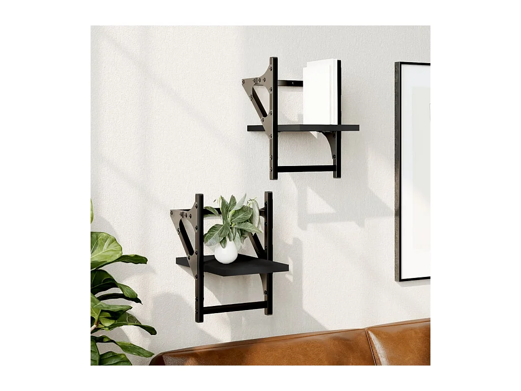 Mensole da parete con barre 2 pz nere 20x25x30 cm
