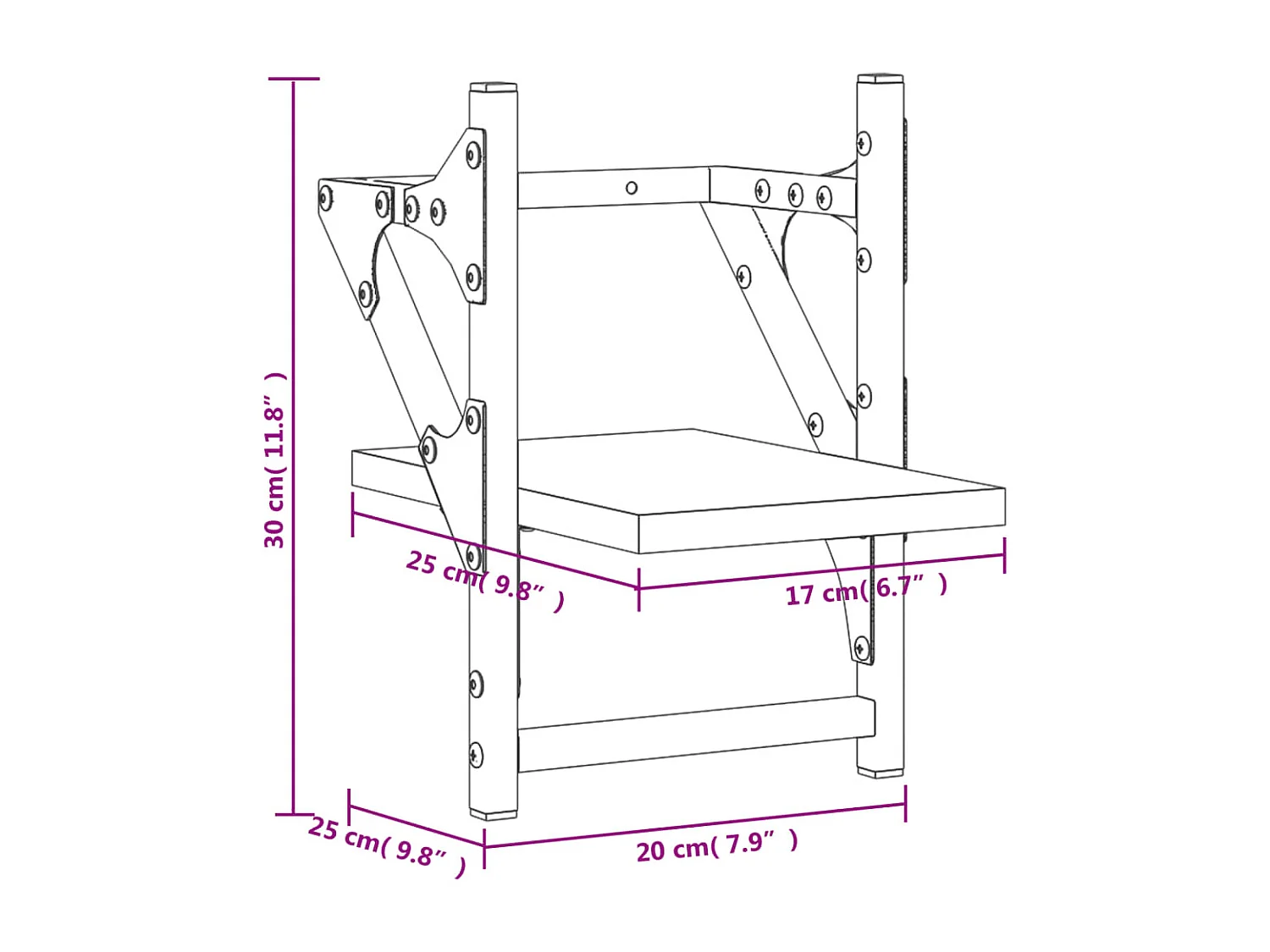 Mensole da parete con barre 2 pz nere 20x25x30 cm