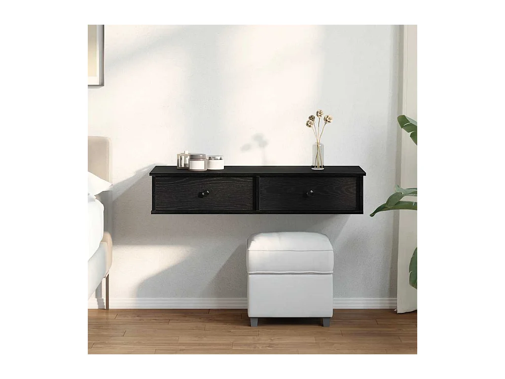 Mensola da parete nera e cassetti 100x37,5x19 cm in legno ingegnerizzato