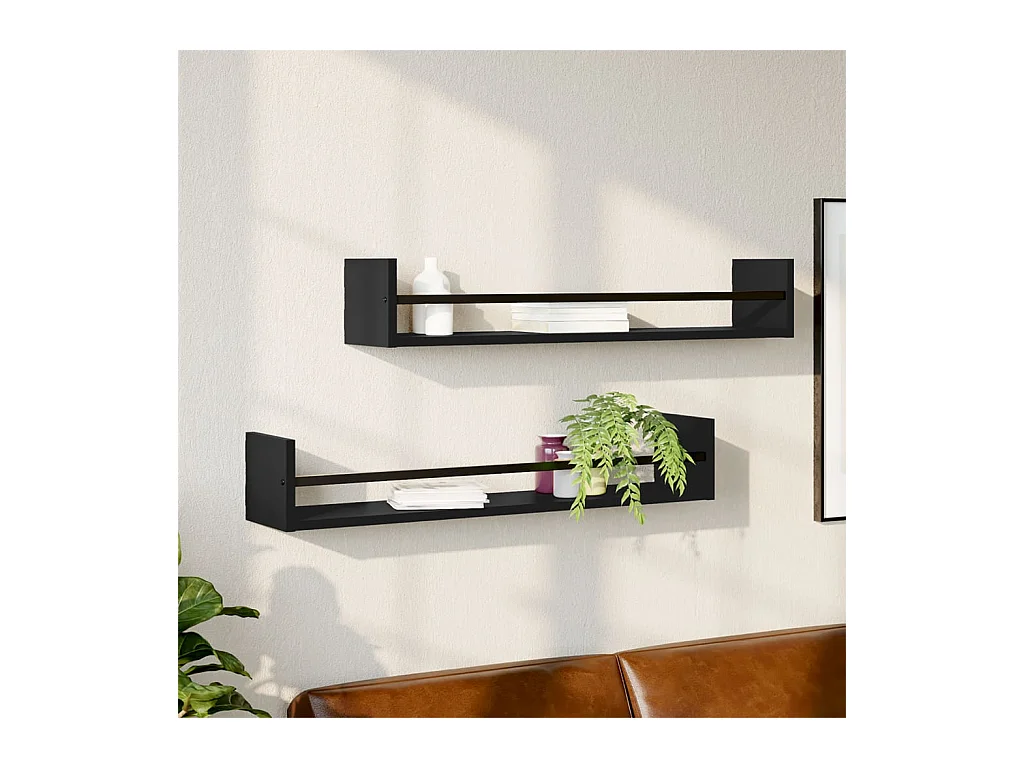 Mensole da parete con barre 2 pz nere 80x16x14 cm