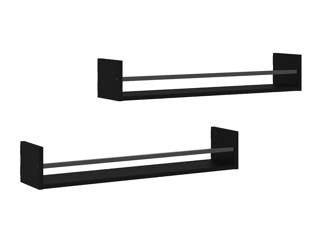 Étagères murales avec barres 2 pcs noir 80x16x14 cm